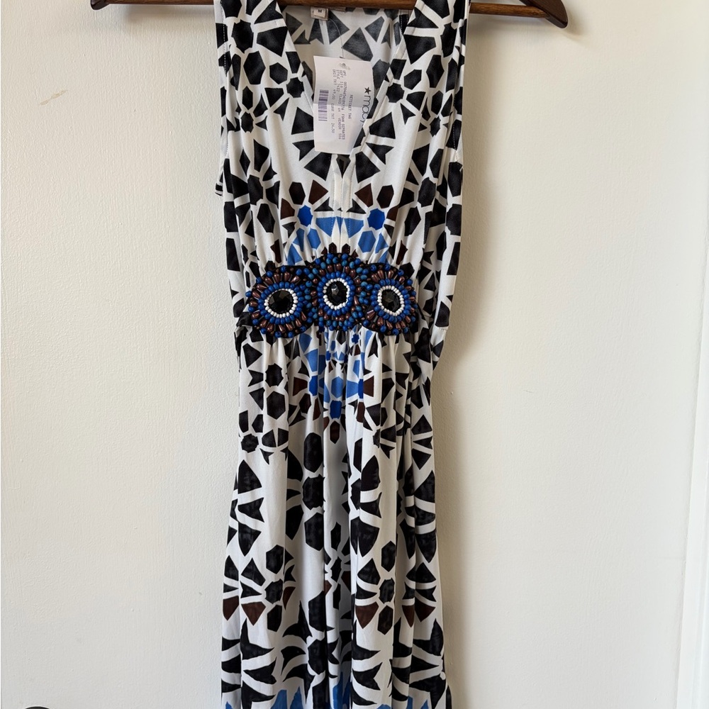 Y2K Beaded Waist Dress | Macy’s Vintage Boho Geo Print | M NWT | ECI New York